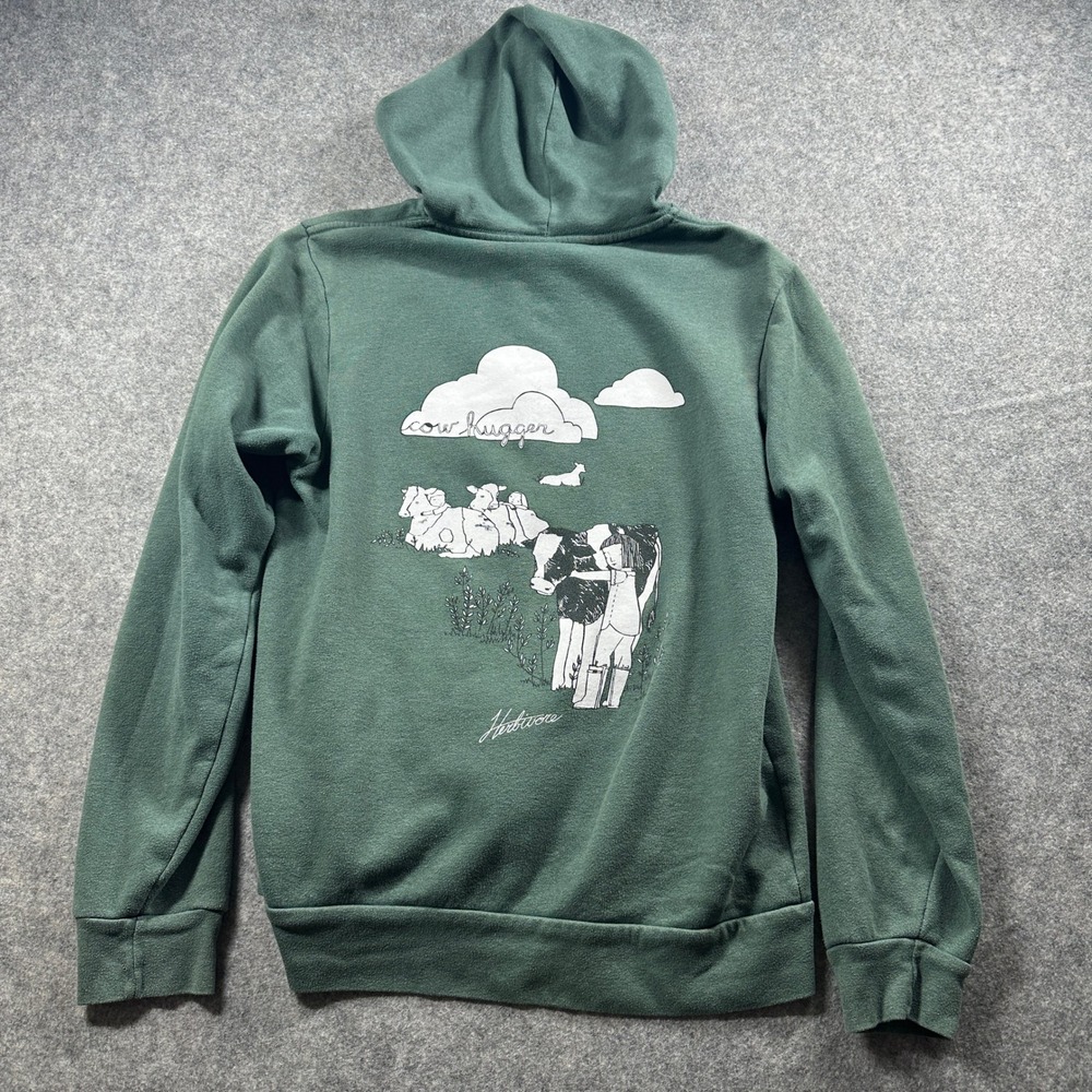 Herbivore Cow Hugger Zip Up Hoodie Womens Large Green Graphic Bella Canvas